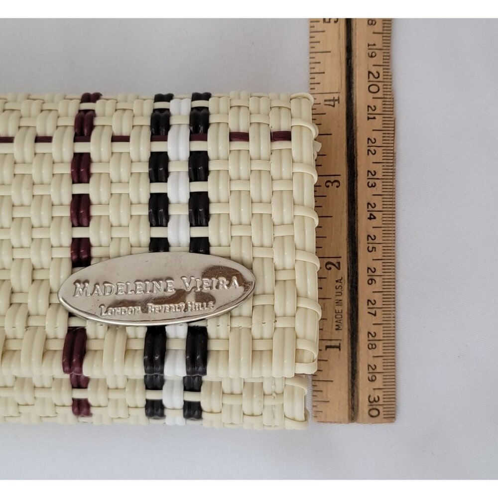 Madeleine Vieira Beige Woven Plastic Tri Fold Women's Wristlet Clutch Wallet - Picture 8 of 8